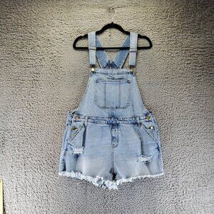 Wild Fable Overalls Womens XL Blue Denim Raw Hem Adjustable Shorts Shortalls